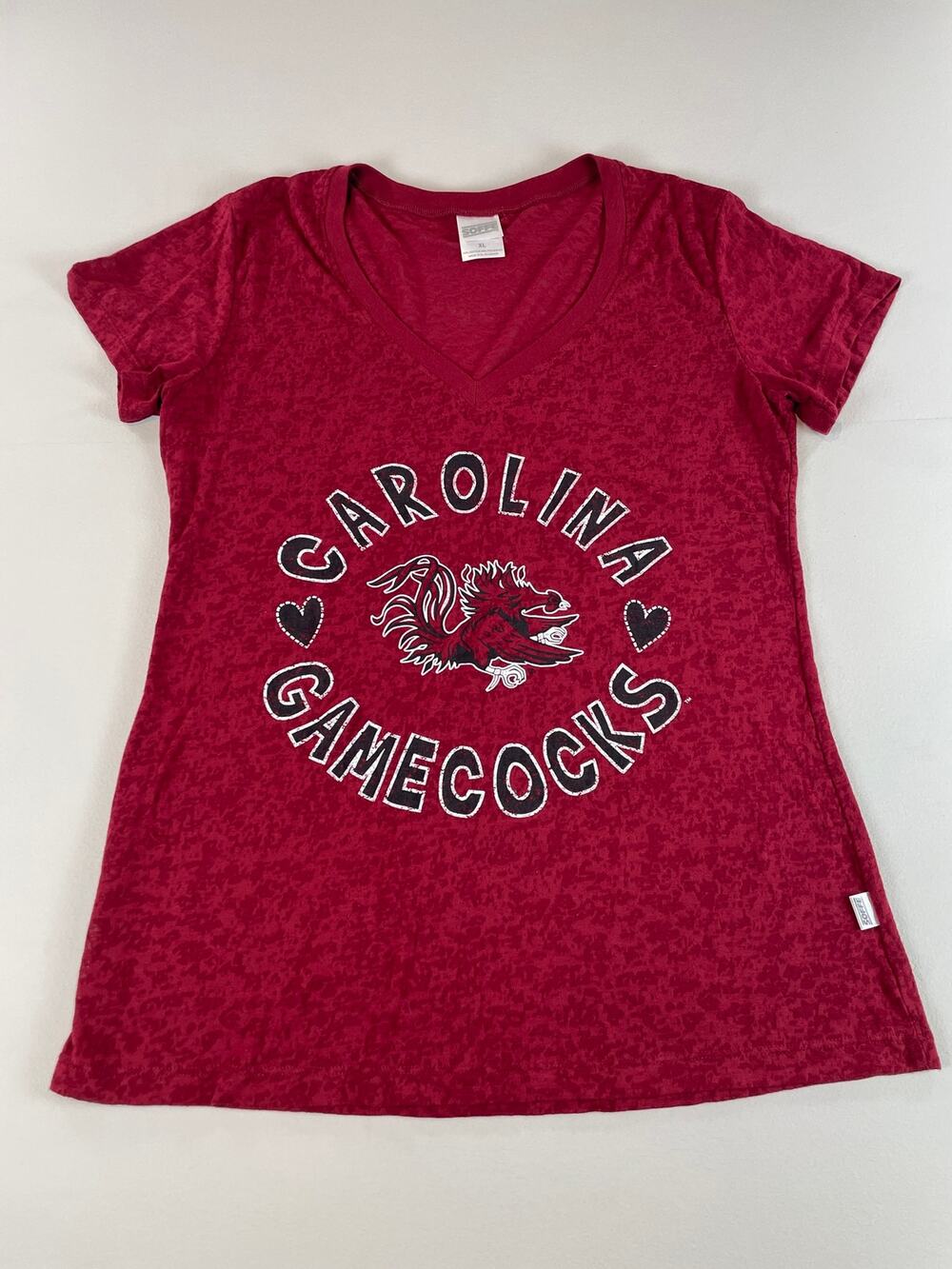 Soffe V Neck Tee Size XL Red Short Sleeve Carolina Gamecocks Logo
